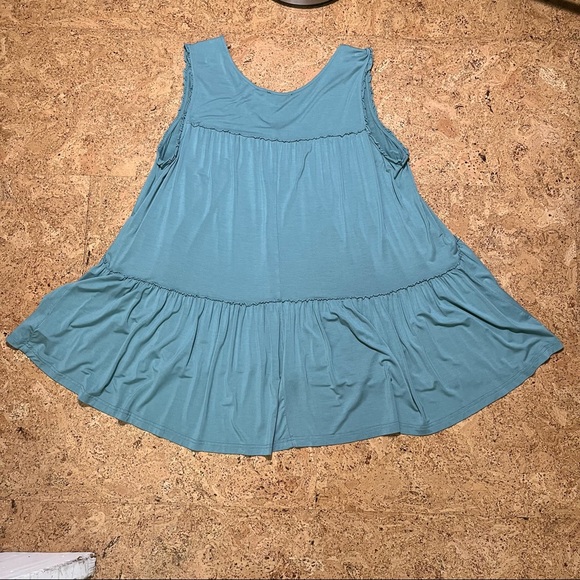 Kori America Jersey Knit Babydoll Sleeveless Ruffle Trim Top Sz L - Picture 6 of 10